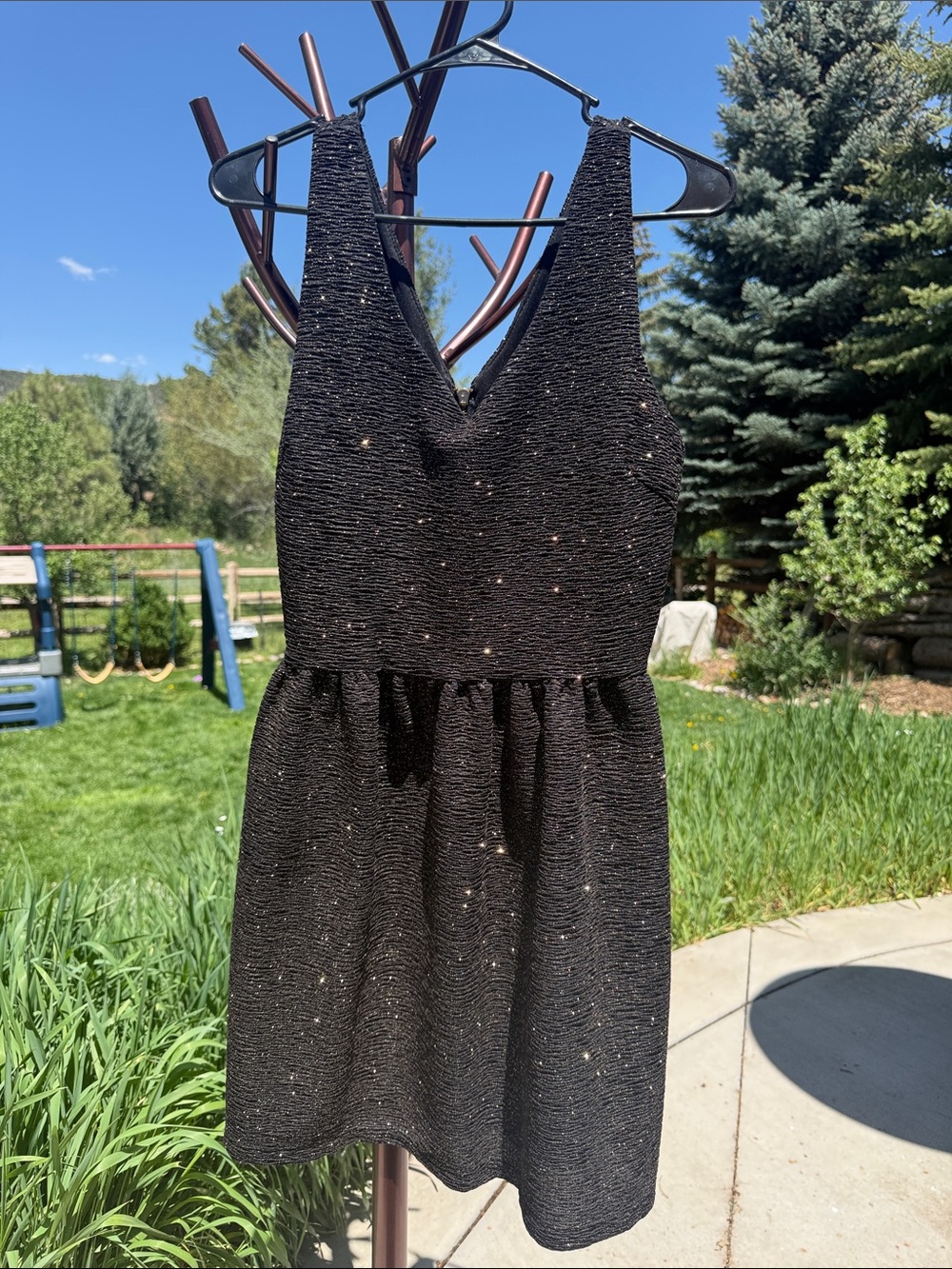 Love…ady Metallic Black V-Neck Dress